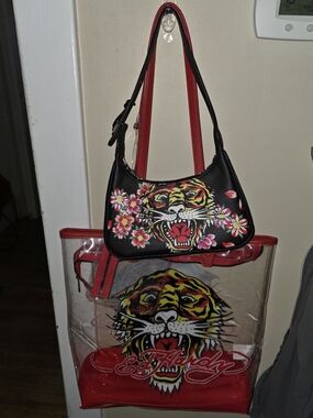 Ed Hardy Black & Red Tiger Floral Shoulder Bag Set - Y2K ALL THE WAY!!!!!